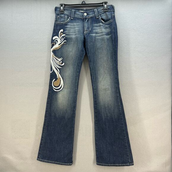 VTG KanCan Jeans Women's 5 Dark Blue Embroidered Hip Flare Preppy Normcore Rare - Picture 1 of 14